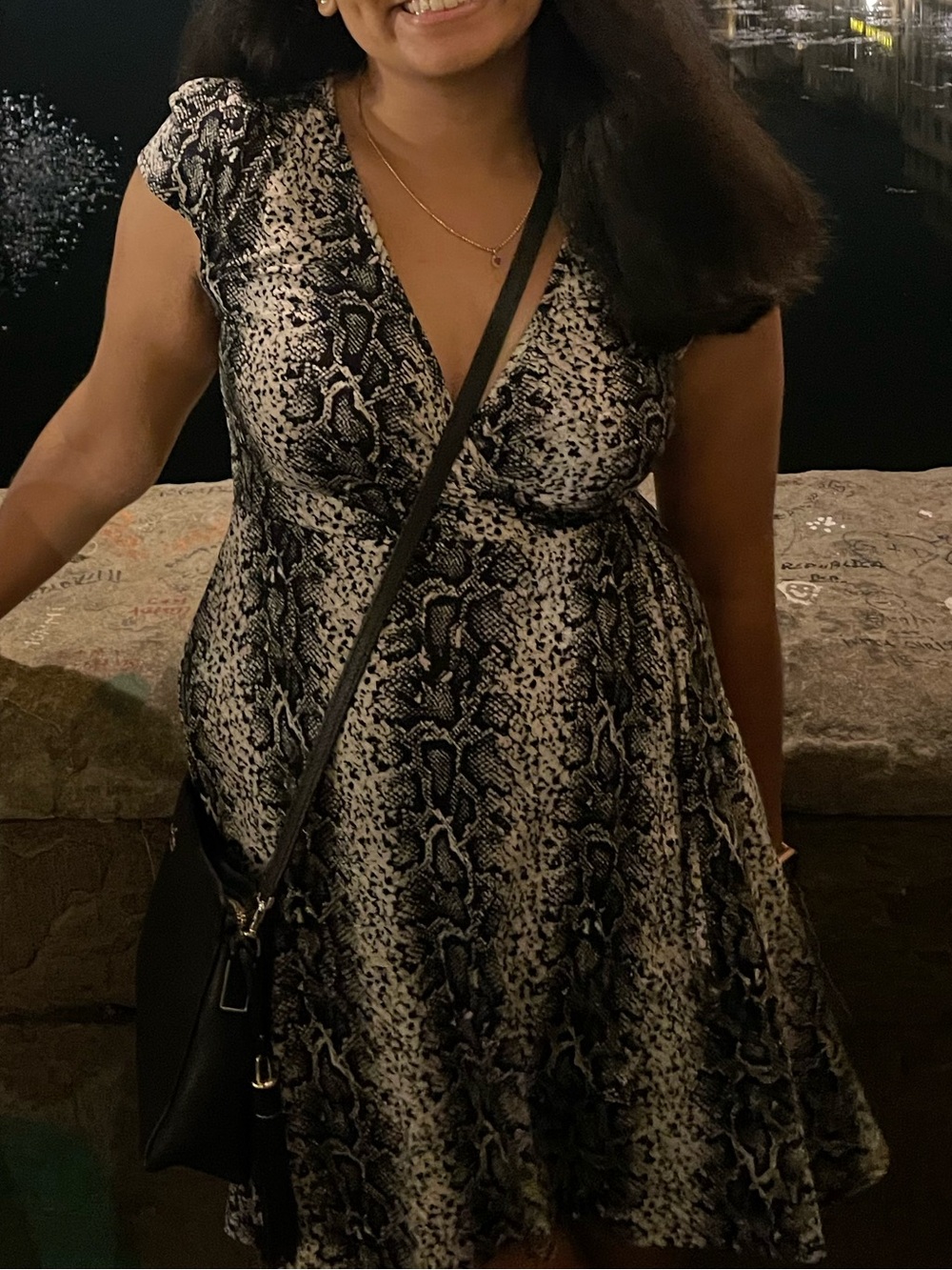 Francesca's Collections Black and White Snake Print Mini Dress